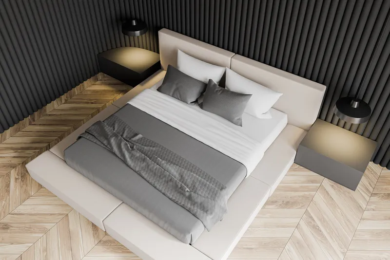 cama posta minimalista em tons de cinza